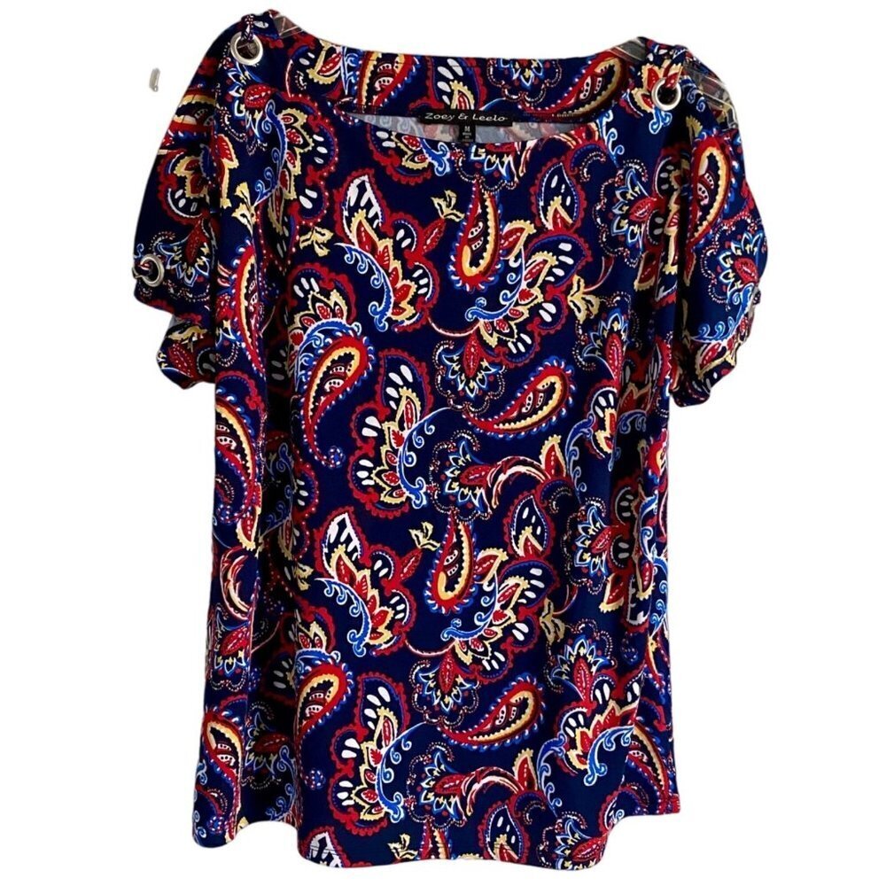 Zoey & Leelo Colorful Short Sleeve Women's Top Medium